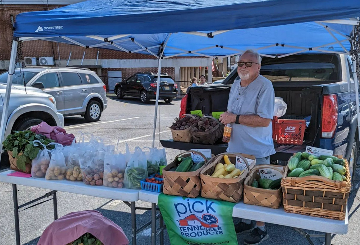A vendor during a recent Tuesday farmer’s market in downtown Erwin.